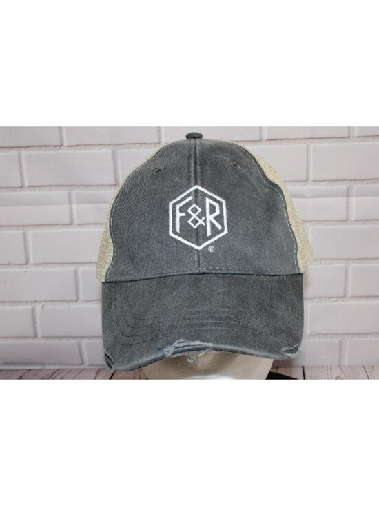 Adams Other - Vintage Adams F&R Trucker Hat Distressed Gray & Beige Mesh Cap Adjustable Snapba